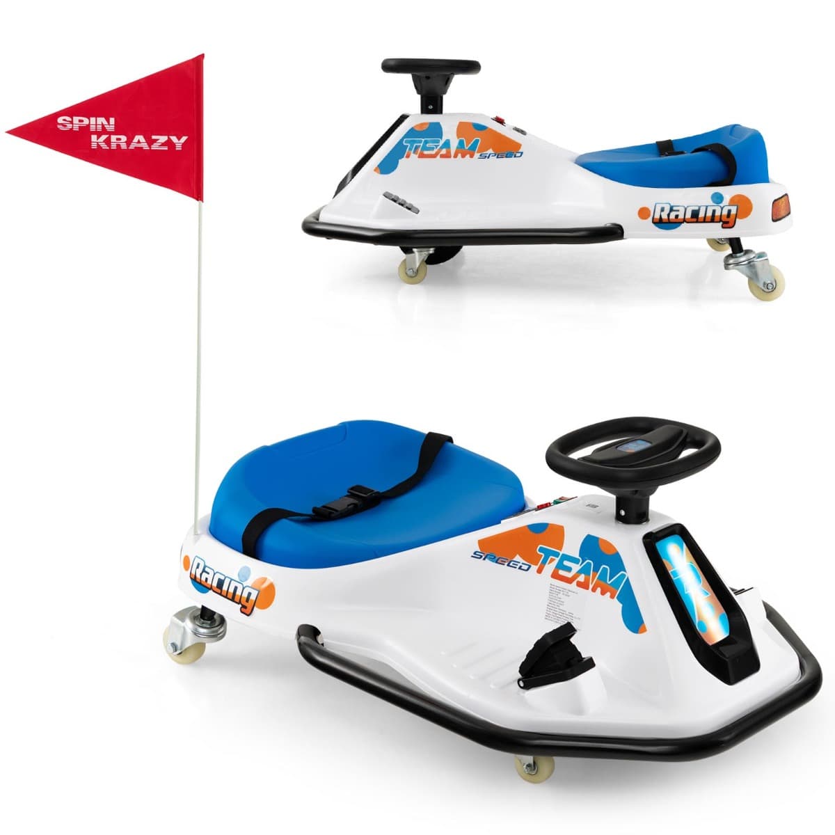 CostwayKart à Dérive Electrique pour Enfants Voiture à Dérive 24V avec Moteur sans Balais de 200W &Vitesse de 3 à 8 km/h pour 3 Ans et Plus Bleu