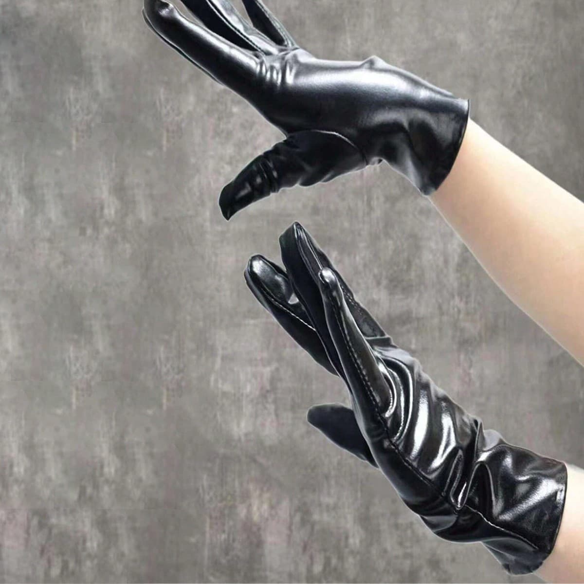 Gants de danse de performance courts, unisexe, en PU noir brillant de style punk pour fête