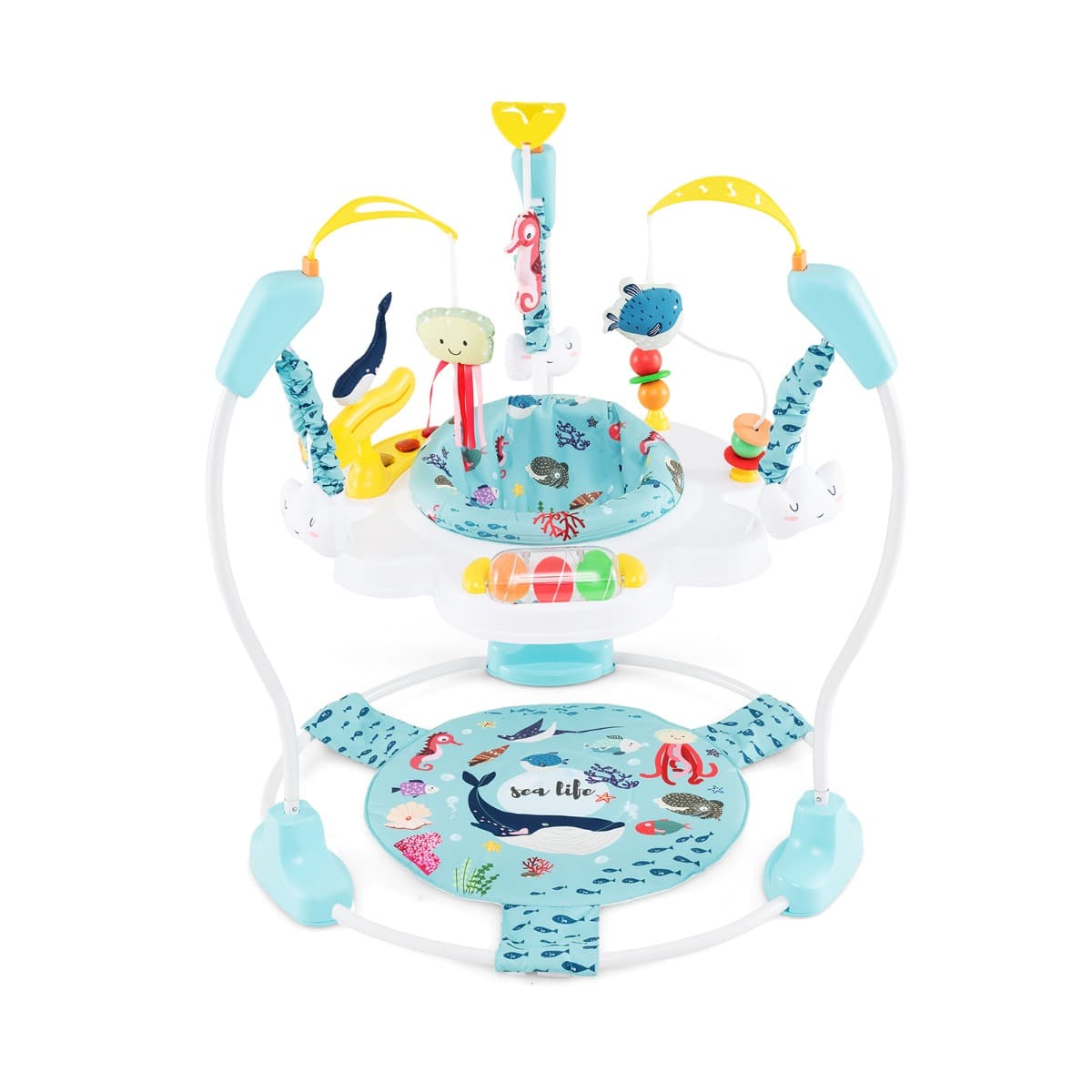 CostwayAire d'Éveil à Rebonds Bébé avec 3 Hauteurs Réglables Trotteur Bébé avec Musique & Lumière Siège Rotatif 360° pour Bébé de 6 Mois+ Bleu