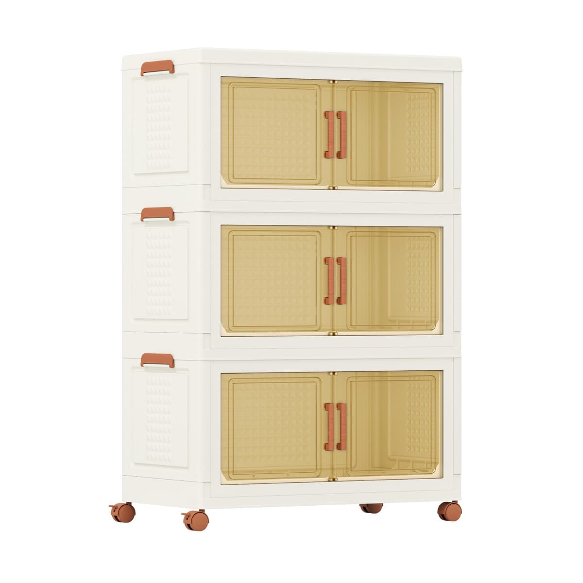 Costway210L Bacs de Stockage Pliables avec Couvercles Lot de 3 Boîtes de Rangement en Plastique Empilables avec Roues Conteneurs de Stockage Blanc