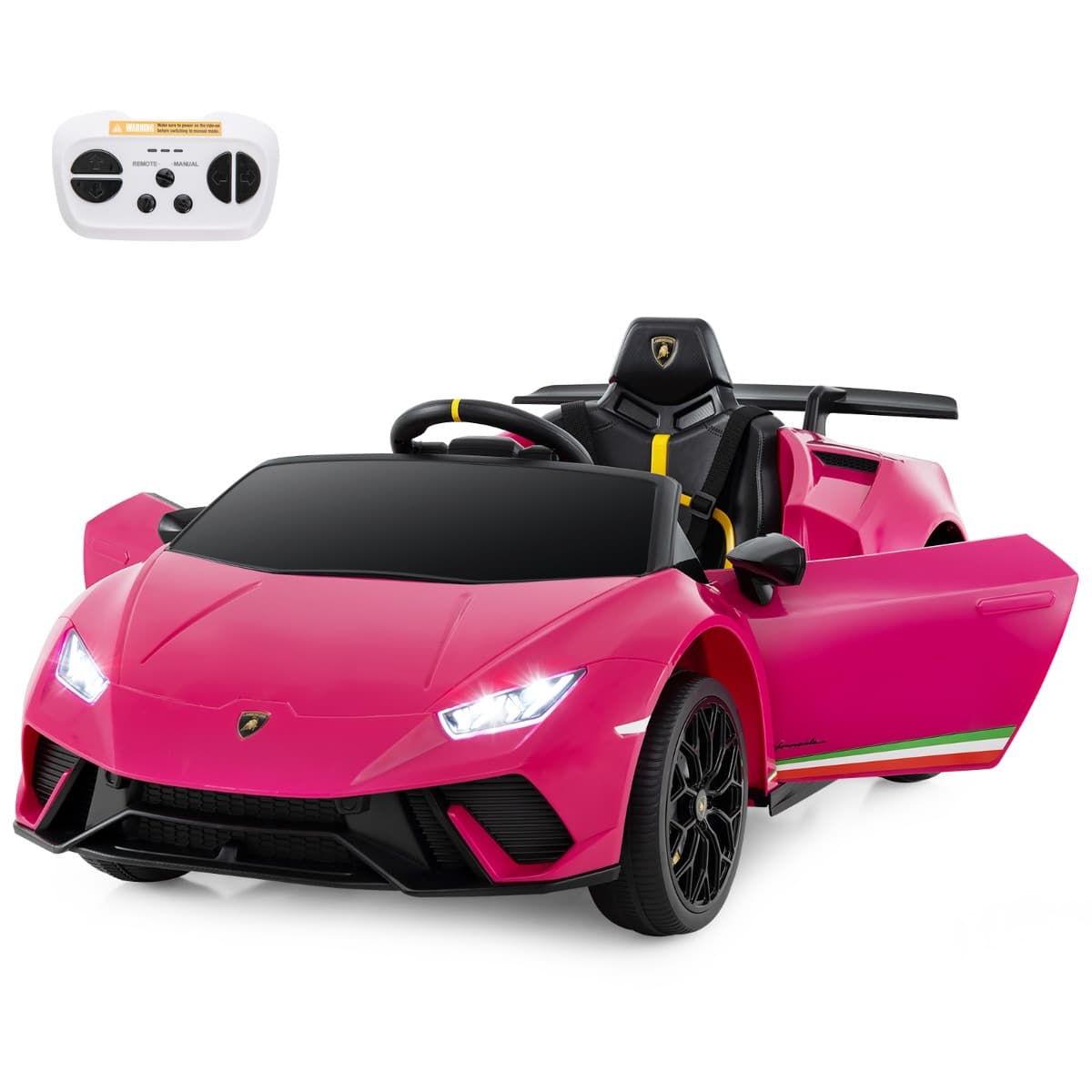 CostwayVoiture de Sport Sous Licence Lamborghini pour Enfants de +3 Ans Batterie 12 V Télécommande Lumières LED Musique Klaxon Rose