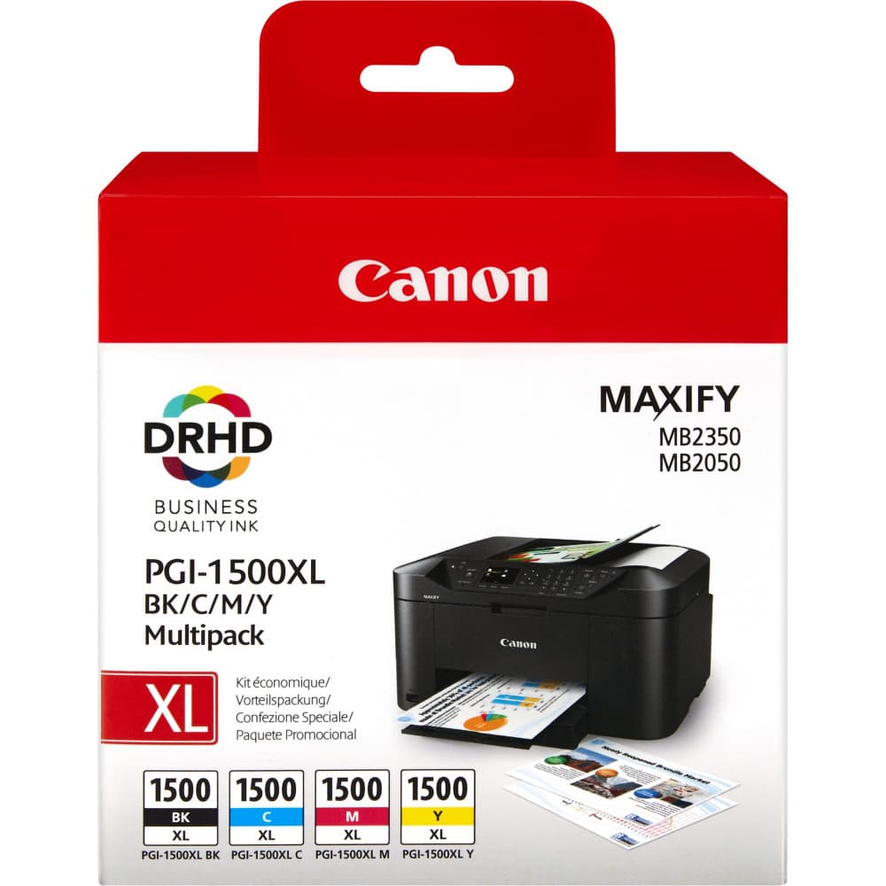 Pack de 4 cartouches d'encre Canon PGI1500 XL Noir et couleurs