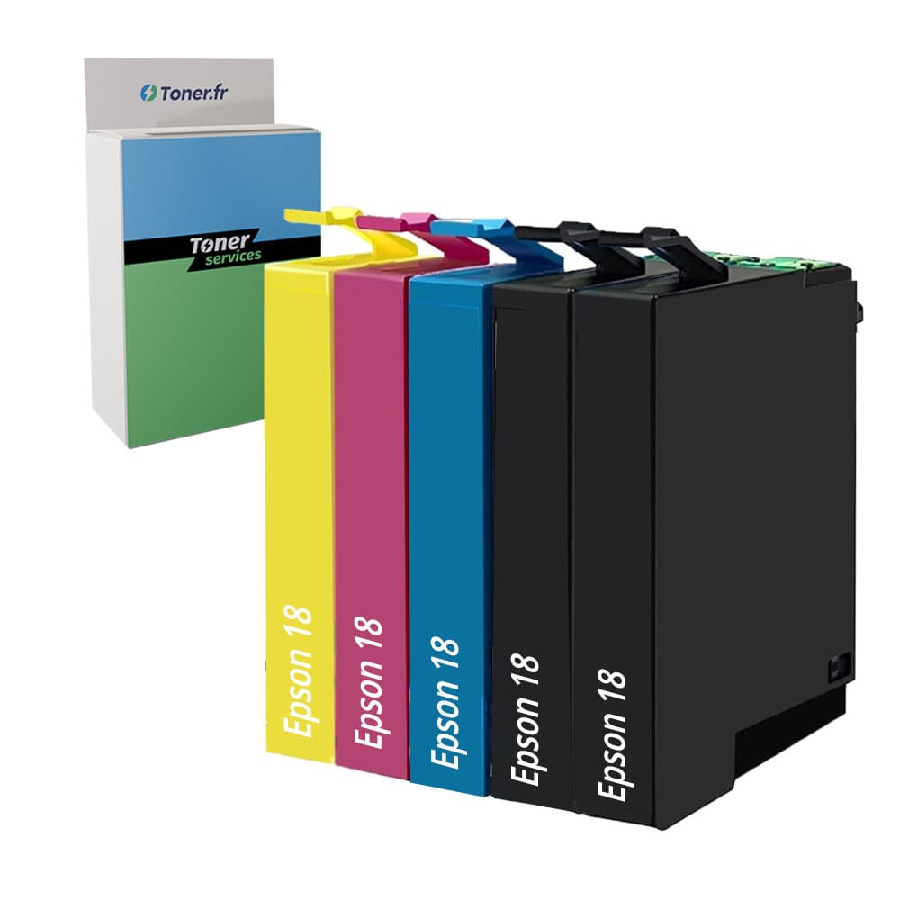 Pack de 5 cartouches d'encre compatibles Epson 18 Noir et couleurs