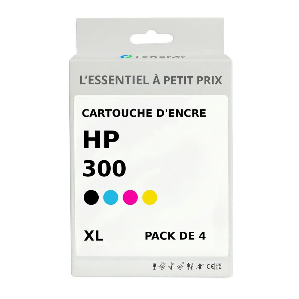 Pack de 4 cartouches d'encre compatibles HP 300 XL Noir et couleurs